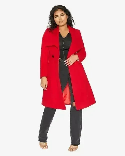 Waterfall Lapel Double Breasted Duster Coat - Femstylo