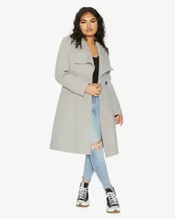 Waterfall Lapel Double Breasted Duster Coat - Femstylo