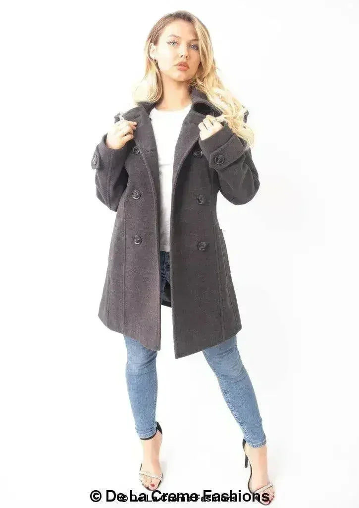 Womens Wool Feel Double Breasted Hooded Coat - Femstylo