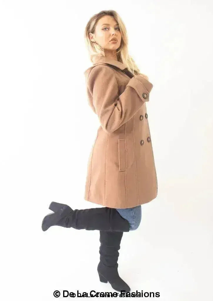 Womens Wool Feel Double Breasted Hooded Coat - Femstylo