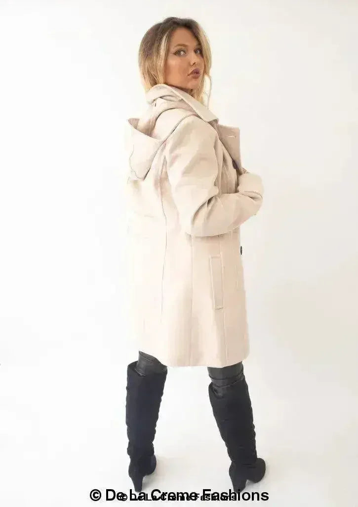 Womens Wool Feel Double Breasted Hooded Coat - Femstylo