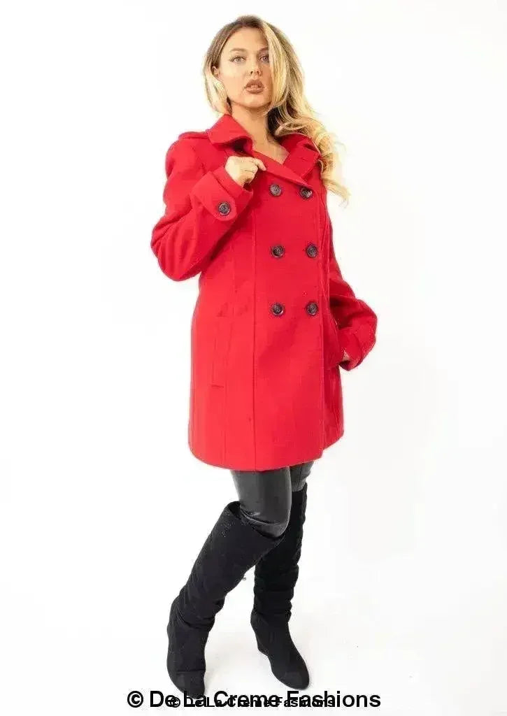 Womens Wool Feel Double Breasted Hooded Coat - Femstylo