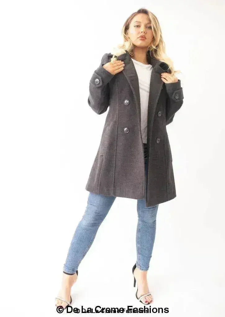 Womens Wool Feel Double Breasted Hooded Coat - Femstylo