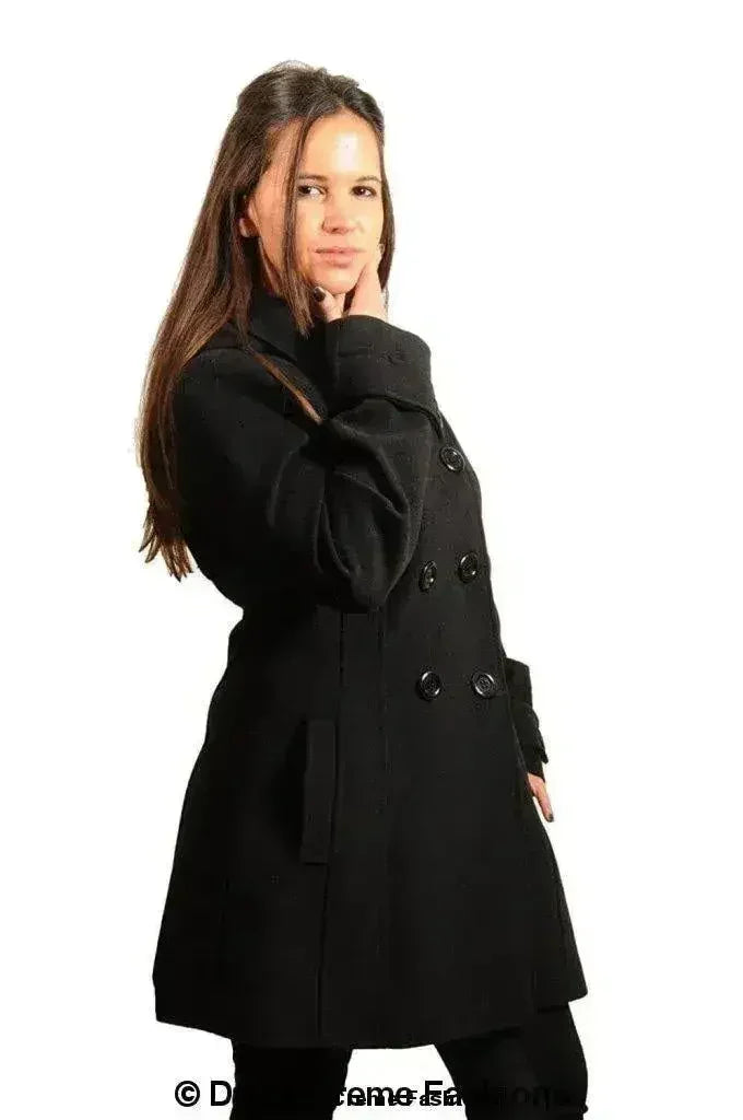 Womens Wool Feel Double Breasted Hooded Coat - Femstylo