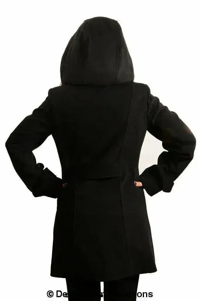 Womens Wool Feel Double Breasted Hooded Coat - Femstylo