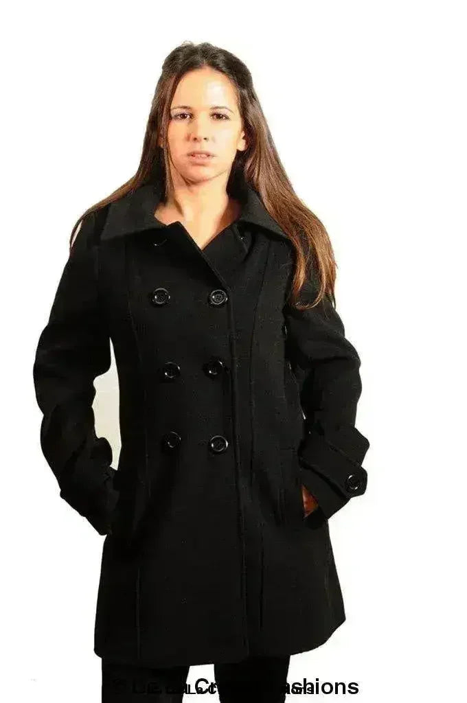 Womens Wool Feel Double Breasted Hooded Coat - Femstylo