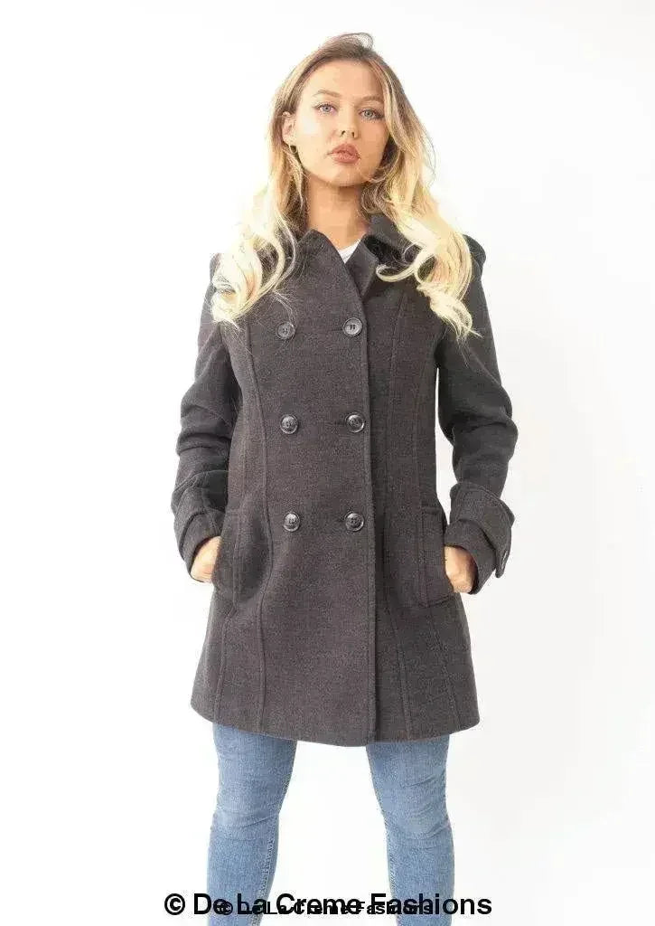 Womens Wool Feel Double Breasted Hooded Coat - Femstylo