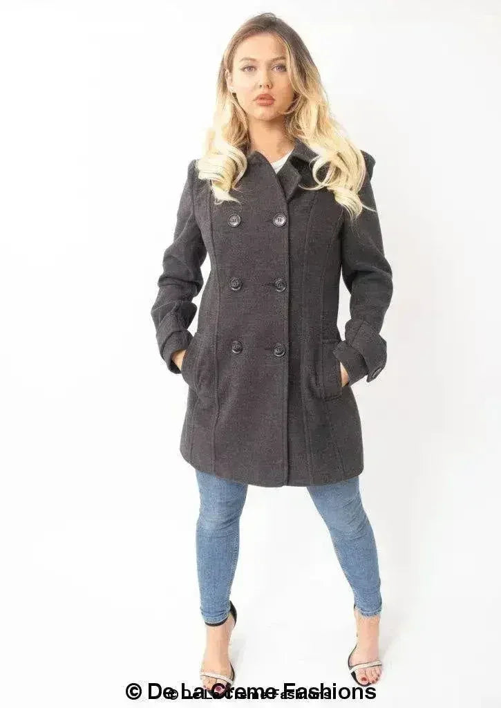 Womens Wool Feel Double Breasted Hooded Coat - Femstylo