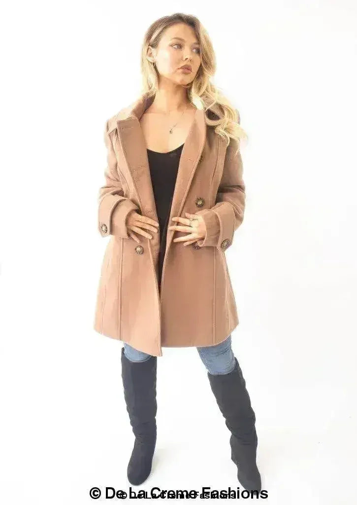 Womens Wool Feel Double Breasted Hooded Coat - Femstylo