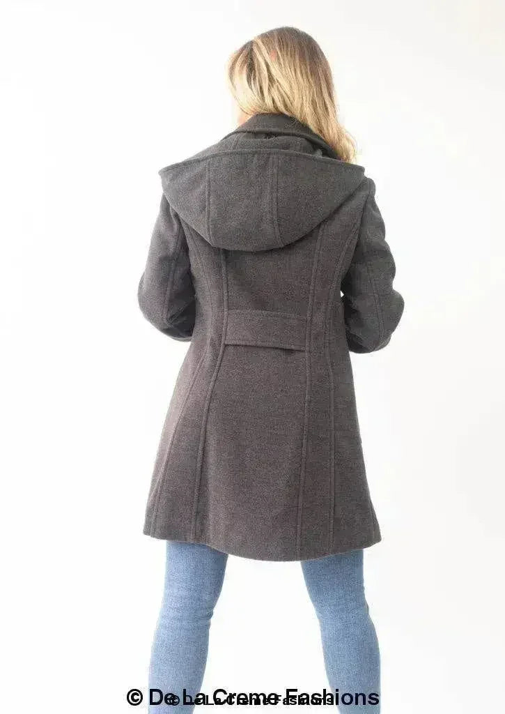 Womens Wool Feel Double Breasted Hooded Coat - Femstylo