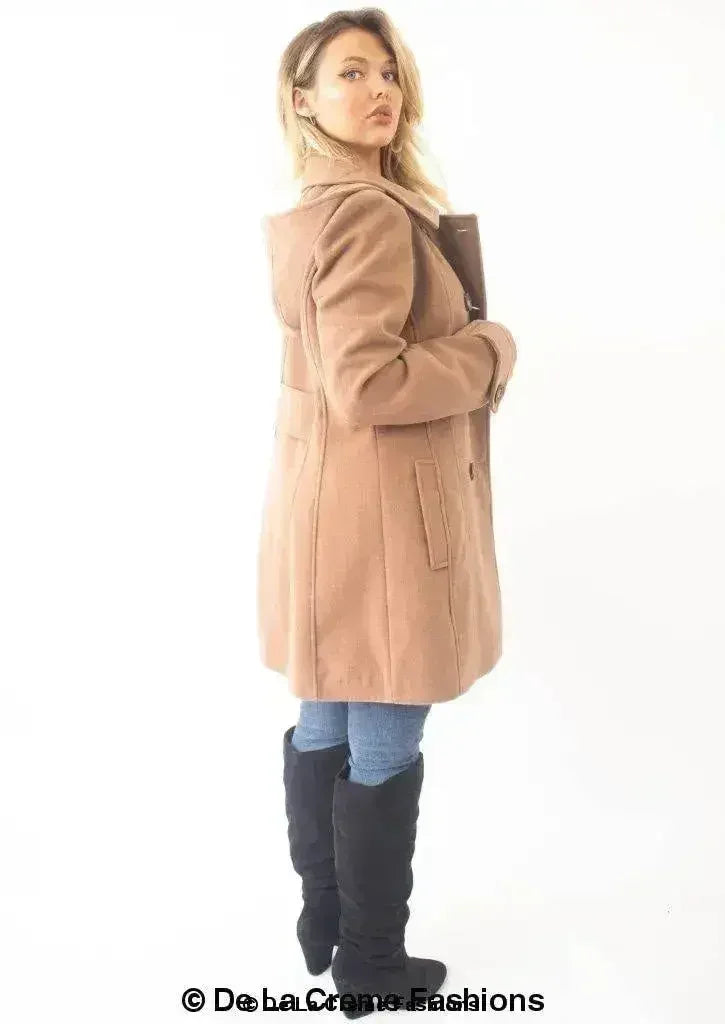 Womens Wool Feel Double Breasted Hooded Coat - Femstylo