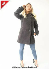 Womens Wool Feel Double Breasted Hooded Coat - Femstylo