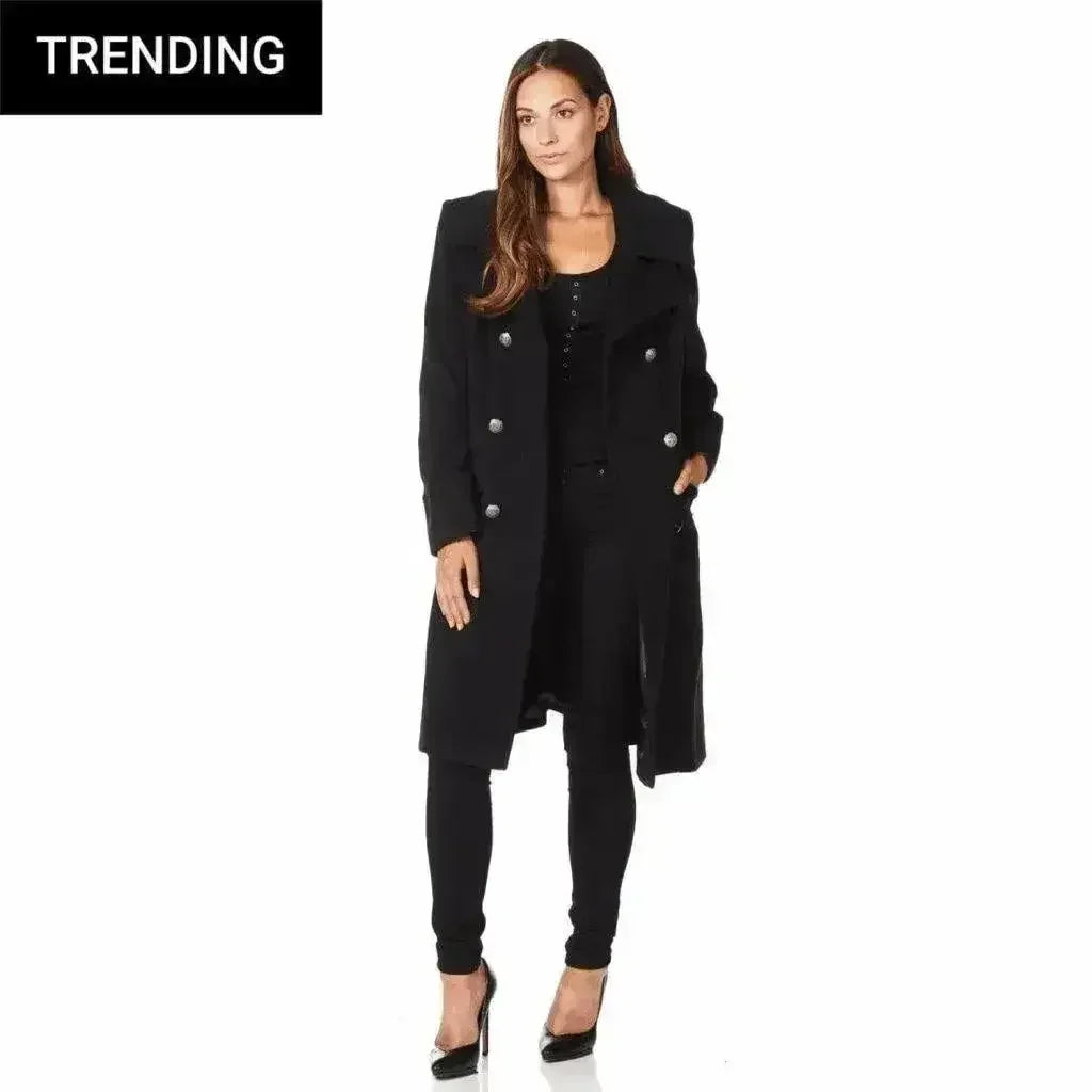 Wool Blend Double Breasted Midi Coat - Femstylo