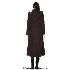 Wool Blend Faux Fur Trim Hooded Long Coat - Femstylo