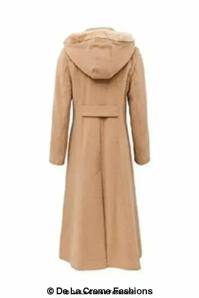 Wool Blend Faux Fur Trim Hooded Long Coat - Femstylo