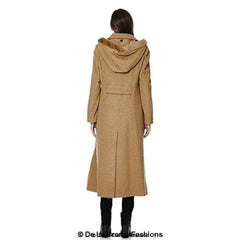 Wool Blend Faux Fur Trim Hooded Long Coat - Femstylo