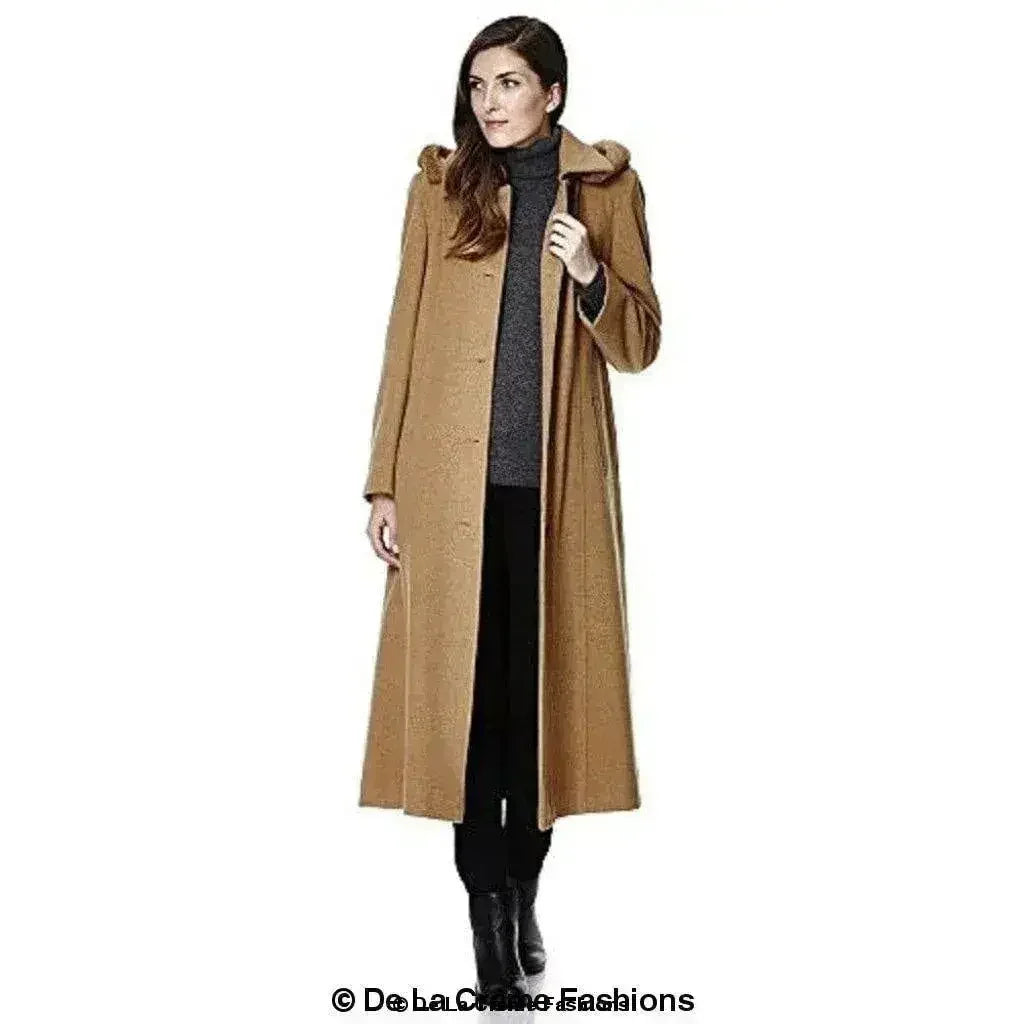 Wool Blend Faux Fur Trim Hooded Long Coat - Femstylo
