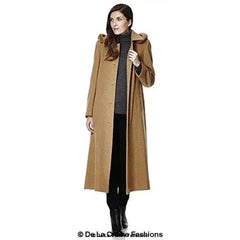 Wool Blend Faux Fur Trim Hooded Long Coat - Femstylo