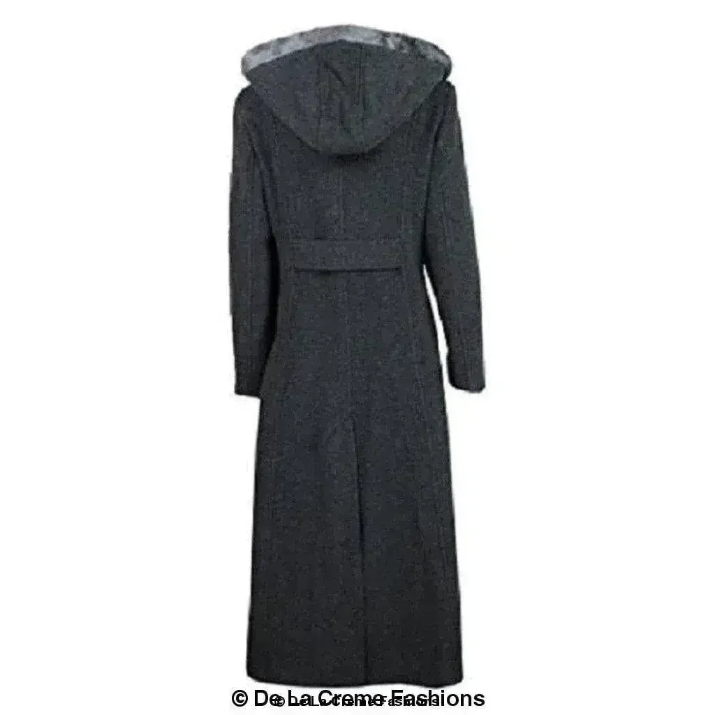 Wool Blend Faux Fur Trim Hooded Long Coat - Femstylo