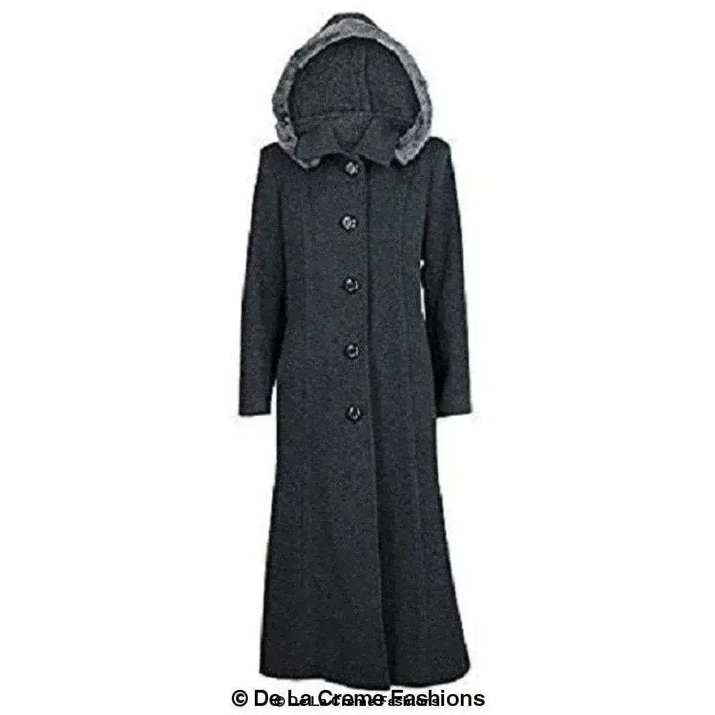 Wool Blend Faux Fur Trim Hooded Long Coat - Femstylo