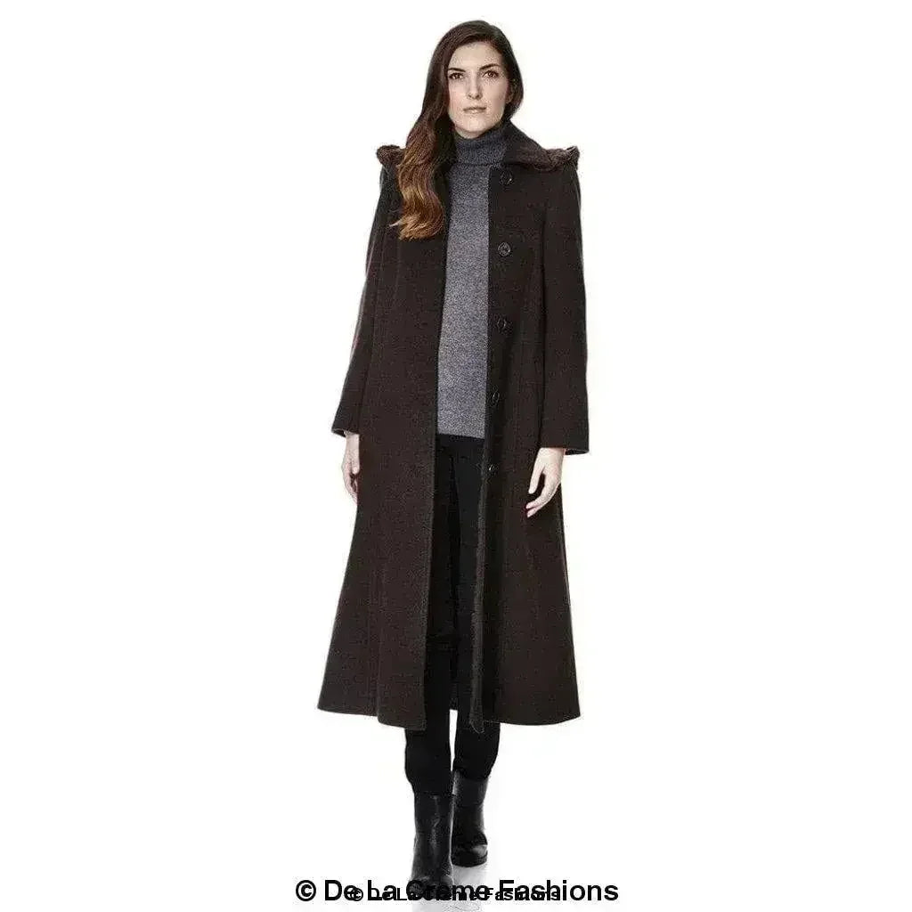 Wool Blend Faux Fur Trim Hooded Long Coat - Femstylo