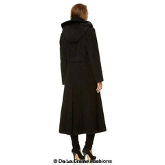 Wool Blend Faux Fur Trim Hooded Long Coat - Femstylo