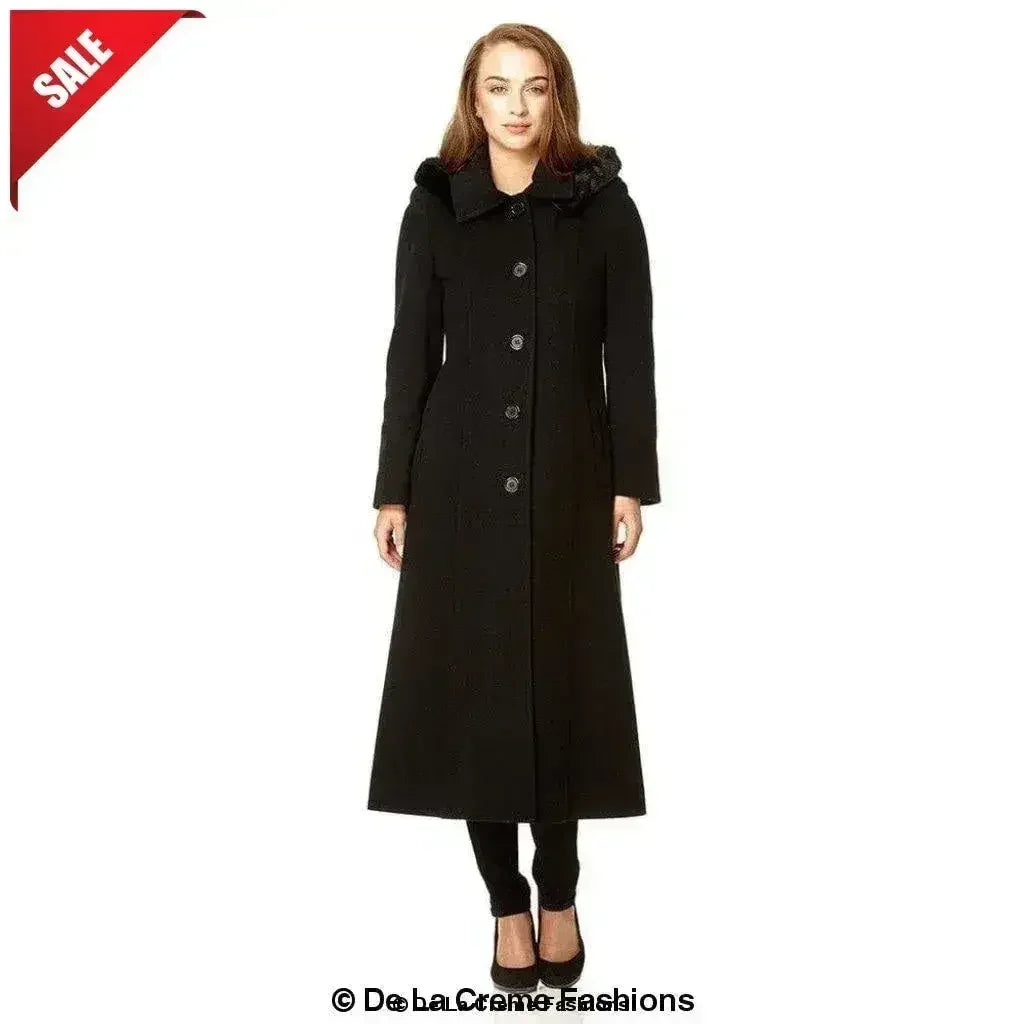 Wool Blend Faux Fur Trim Hooded Long Coat - Femstylo