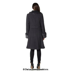 De La Creme - Womens Wool Blend Faux Fur Trim Midi Coat - Femstylo