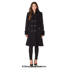 De La Creme - Womens Wool Blend Faux Fur Trim Midi Coat - Femstylo