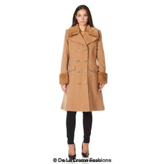 De La Creme - Womens Wool Blend Faux Fur Trim Midi Coat - Femstylo