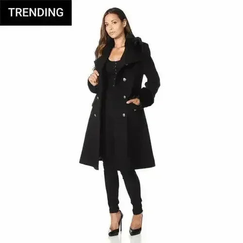De La Creme - Womens Wool Blend Faux Fur Trim Midi Coat - Femstylo
