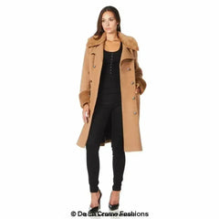 De La Creme - Womens Wool Blend Faux Fur Trim Midi Coat - Femstylo