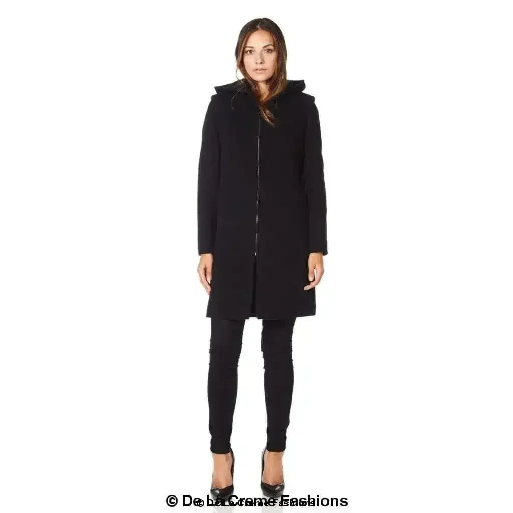 Wool Blend Hooded Coat - Zip Front Winter Coat | Femstylo - Femstylo
