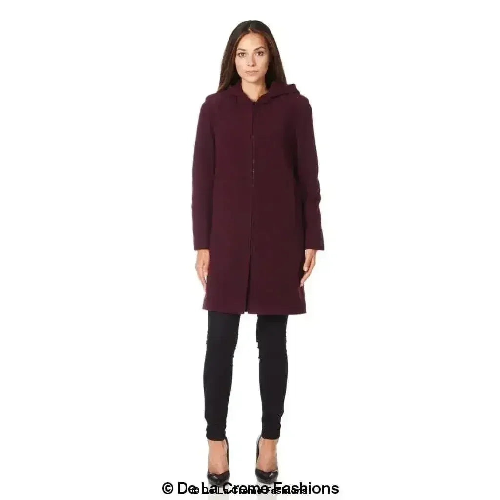 Wool Blend Hooded Coat - Zip Front Winter Coat | Femstylo - Femstylo