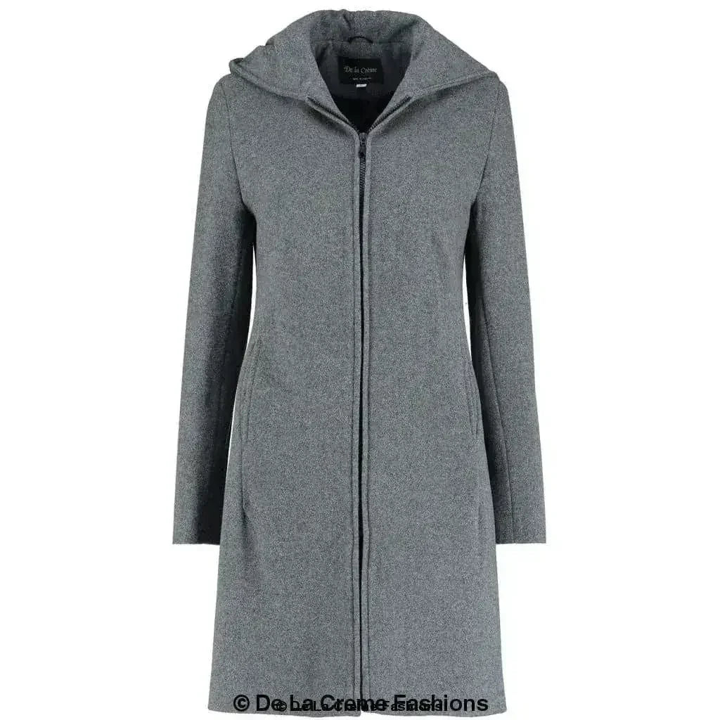 Wool Blend Hooded Coat - Zip Front Winter Coat | Femstylo - Femstylo