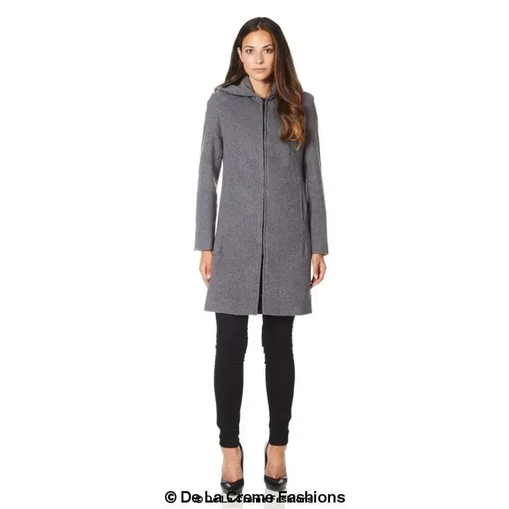 Wool Blend Hooded Coat - Zip Front Winter Coat | Femstylo - Femstylo