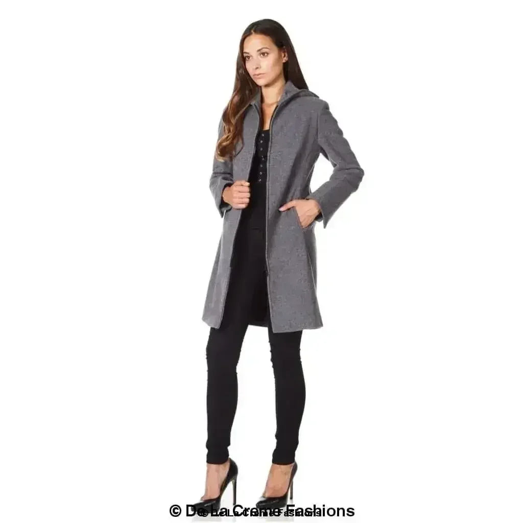 Wool Blend Hooded Coat - Zip Front Winter Coat | Femstylo - Femstylo