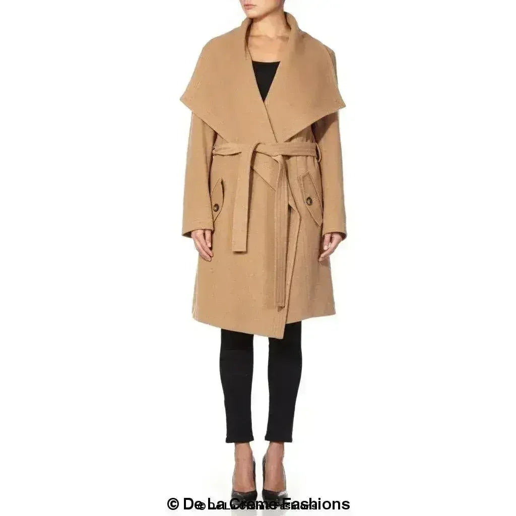 Wool Blend Large Lapel Duster Coat - Femstylo