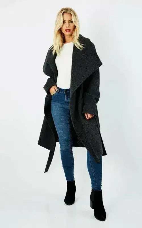 Wool Blend Large Lapel Duster Coat - Femstylo