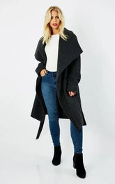 Wool Blend Large Lapel Duster Coat - Femstylo