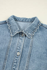 Myosotis Scallop Trim Collar Pocket Button Up Denim Jacket