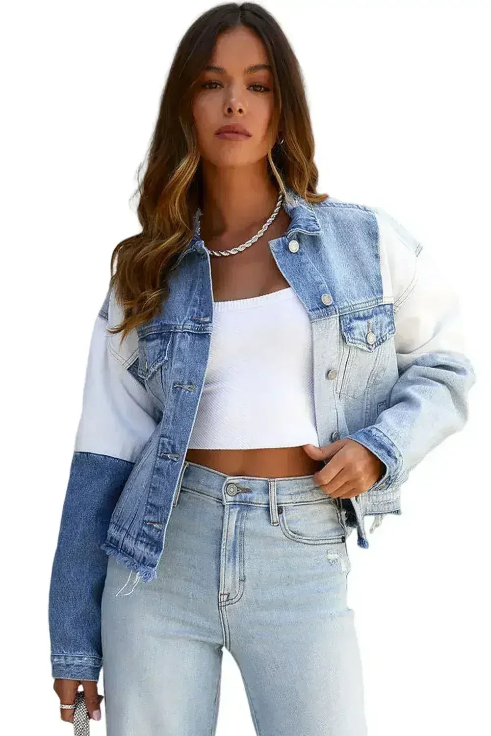 Sky Blue Denim Hem Jacket - Femstylo