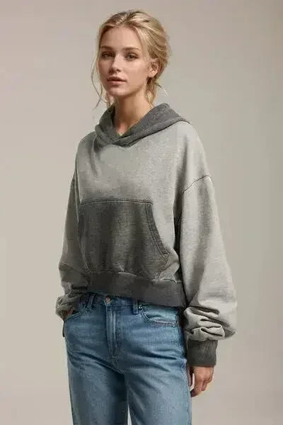 Basic Bae Kangaroo Pocket Long Sleeve Cropped Hoodie - Femstylo