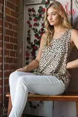 Heimish Full Size Front Button Animal Print Sleeveless Top Plus Size - Femstylo