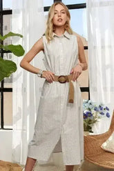 ADORA Striped Button Down Sleeveless Midi Dress - Femstylo