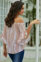 Off The Shoulder Pink White Vertical Stripes Blouse - Femstylo
