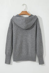 Medium Grey Hooded Button Up Drop Shoulder Sweater Cardigan