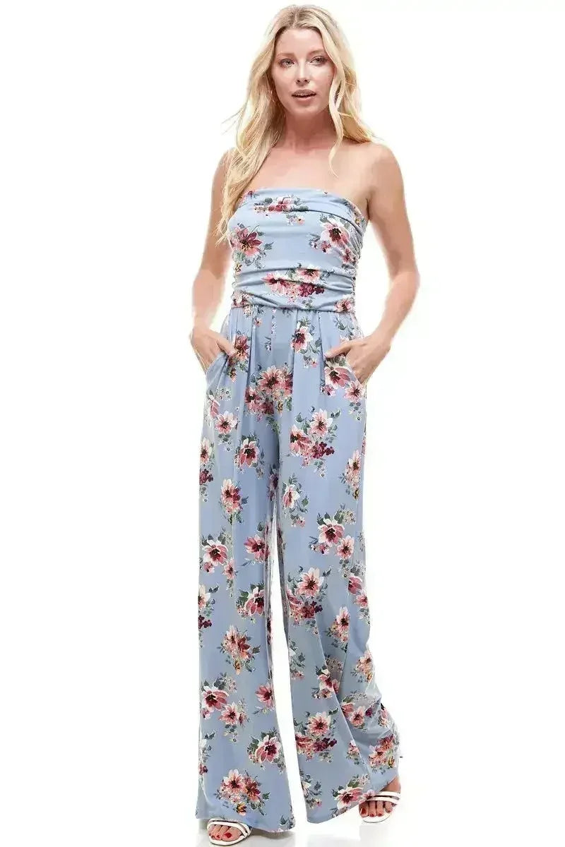 Women Floral Strapless Jumpsuit - Femstylo