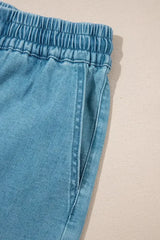 Beau Blue Drawstring Elastic Waist Denim Shorts - Femstylo