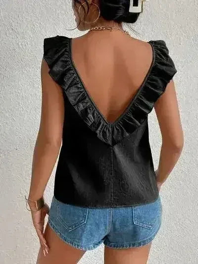 Backless Ruffled Scoop Neck Tank - Femstylo